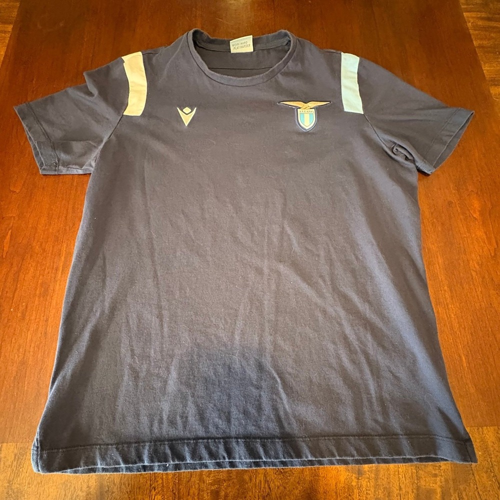 Macron Lazio Training Shirt‎ Black Soccer Football Crest Tee